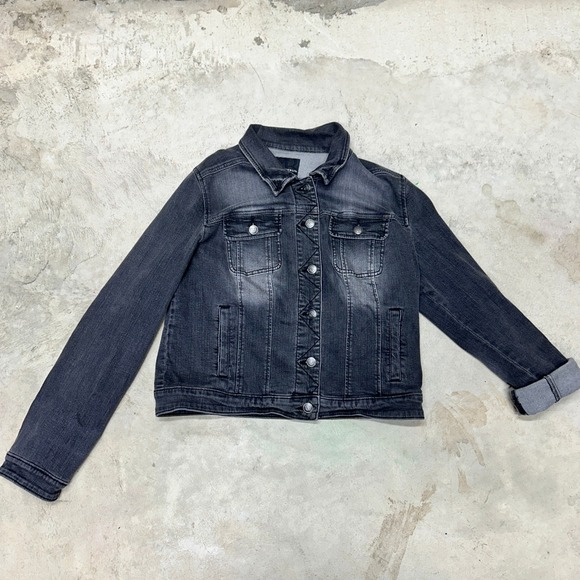 Rock & Republic Denim Jacket Teen Large Gray American Flag Back Distressed - Picture 4 of 8